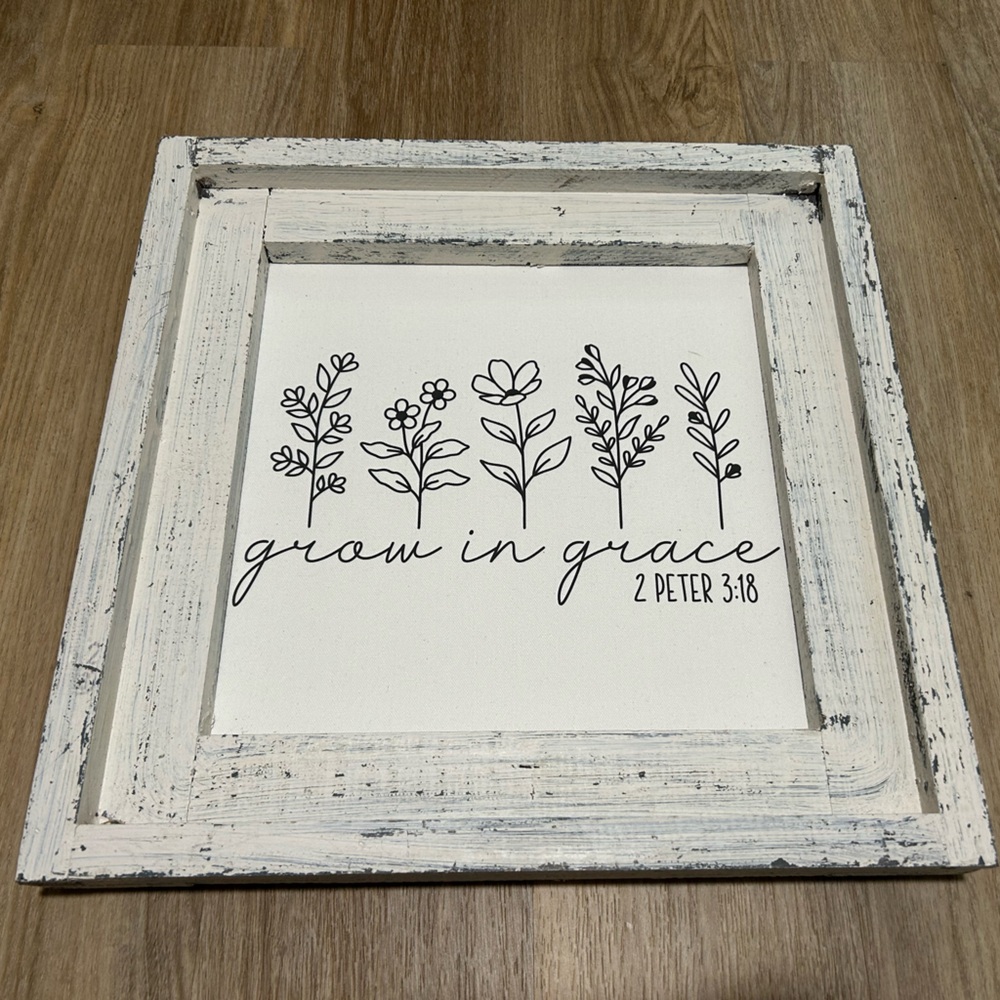 Rustic White Framed Wall Art with Floral Design